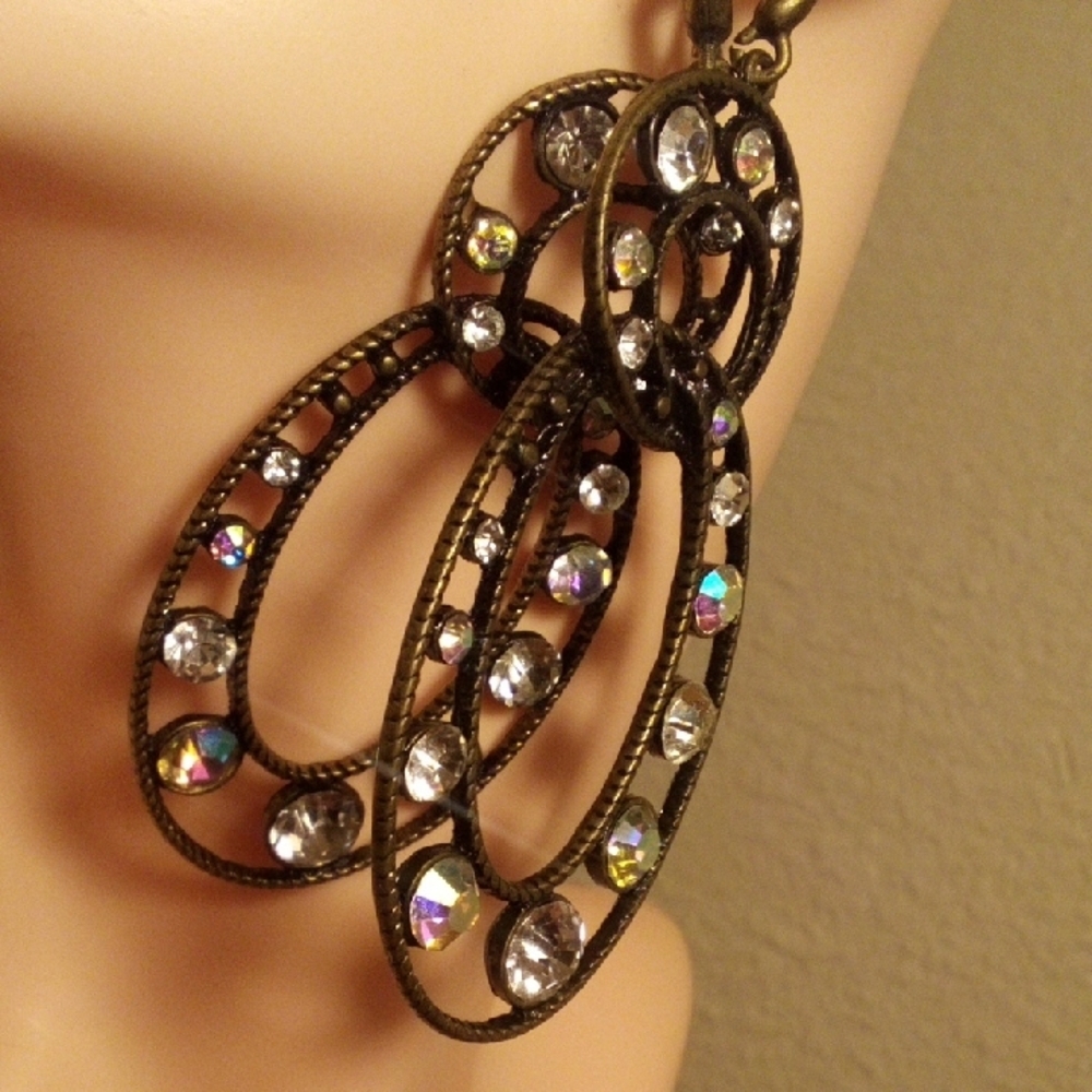 Crystal Accented Antique Gold Drop Earrings - Women Jewelry